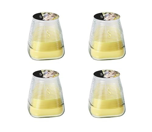 Kerzen für draußen 4 Stück - Duftkerzen Zitronengras Citronella - Perfekt für deinen Garten - im 4er Set - 45h Brenndauer - 9x9x9,8 cm (Gelb-Duft: citronella) von MichaelNoll