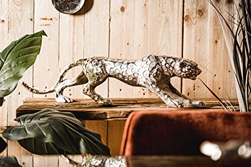 Leopard Raubkatze Katze Figur Dekofigur Deko Aluminium Silber Skulptur Modern - Dekoration aus Metall - Für Wohnzimmer, Schlafzimmer, Büro - 40 cm, 48 cm oder 78 cm (48x10x14 cm (LxBxH)) von MichaelNoll
