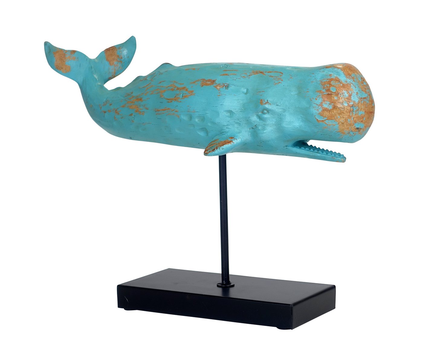 MichaelNoll Dekofigur Wal Walfisch Fisch Dekofigur Statue Skulptur Standfuß Polyresin Modern - Maritime Deko für Wohnung in Holz-Optik - Dekoration für Wohnzimmer, Schlafzimmer oder Badezimmer - XL 40x12.50x28 cm von MichaelNoll