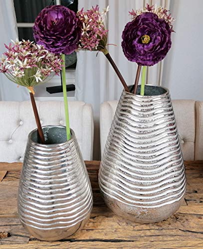 MichaelNoll Vase Blumenvase Gefäß Pokalvase Dekovase Aluminium Silber Rund 32/43 cm (28x28x43 cm) von MichaelNoll