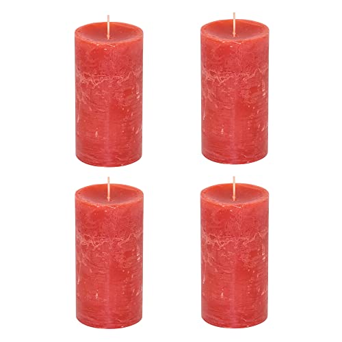Stumpenkerzen Rustic 4er Set - Stumpenkerze, Blockkerze, Kerze, Adventskranz, Advent - Kein Ruß - Brenndauer: 60 Std. - viele Farben - 7x13 cm (Rot) von MichaelNoll