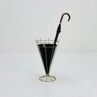 Mid Century Bauhaus Umbrella Stand Black & Brass Germany 1950S von MidAgeVintageDE2