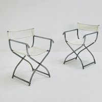 Set Of 2 Mid -Century Modern Arrben Director's Chair in Chrome & White Leather 1980S von MidAgeVintageDE2