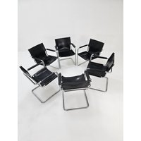 Set Of 6 Matteo Grassi Visitor Chairs in Black Leather Italy 1980S von MidAgeVintageDE2