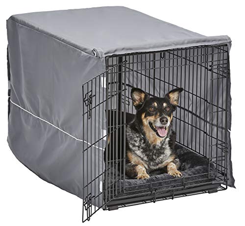 MidWest Homes for Pets New World Hundekäfig-Set mit Doppeltür, inkl. Einer zweitürigen Hundebox, passendem grauem Hundebett und grauem Hundekäfigbezug, 91,4 cm, ideal für mittelgroße Hunderassen von MidWest Homes for Pets