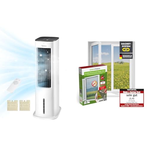 Midea Luftkühler mit Wasserkühlung, Klimaanlage Mobil & EASYmaxx Fliegengitter für Fenster mit Magic Click von Midea