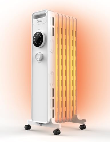 Midea NY1507-22M Ölradiator 1500W Energiesparend Leise, Elektroheizung mit 7 Rippen, Thermostat,3 Heizstufen, Kipp- und Überhitzungsschutz,ECO-Modus,schnell beheizbar und tragbar, weiß von Midea