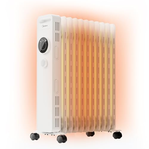 Ölradiator Midea NY2311-20MR 2300W Elektrische Heizung mit regulierbarem Thermostat, Kippschutz und ECO-Modus, Weiß von Midea