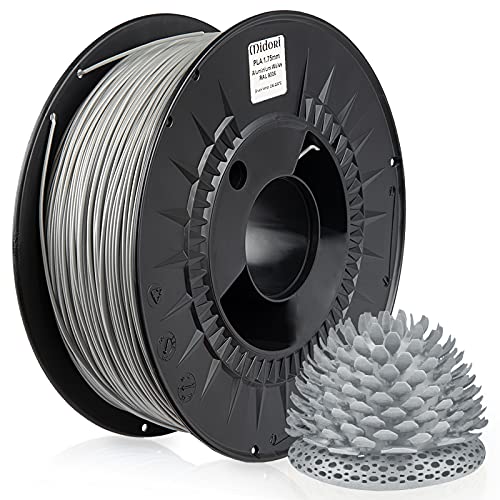 Midori® PLA Filament | 1,75mm 3D-Drucker-Filament 1kg Spule in Aluminium Weiß | Verwicklungsfreies Filament für 3D-Drucker & Stift von Midori