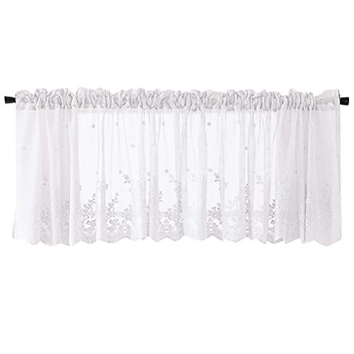 RUSTOO Küchenfenster Halbe Fenstervorhänge, Cafe/Living Halbfenstervorhänge, Modern Lace Jacquard Sheer Tier Vorhang (Breite 130 cm/Höhe 41 cm, weiß) von Mify