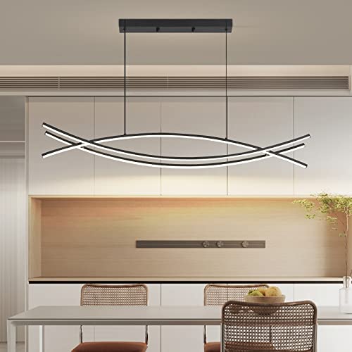 Mikeru LED Pendelleuchte esszimmer, 36W 100cm schwarz Moderne Hängeleuchte esstisch, Lineare Hängelampe küche Dimmbar mit Fernbedienung, 10%-100% Einstellung der Farbtemperatur, Esszimmerlampe von Mikeru