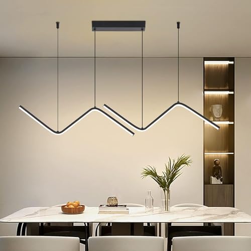 Mikeru Moderne Led Pendelleuchte, 90cm Schwarze Decken-Led-Esstisch Hängeleuchte, Dimmbar Mit Fernbedienung, Hängelampe Leuchte Mit Memory-Funktion, Geeignet Für Restaurants, Kücheninseln Bars von Mikeru