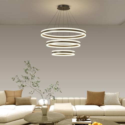 Mikeru 40+60+80CM Pendelleuchte Ringe, 100W Modern Kreisförmige LED-Pendelleuchte mit Fernbedienung 7600LM 10%-100% dimmbare dreischichtige Pendelleuchten für Kücheninsel, Wohnzimmer von Mikeru