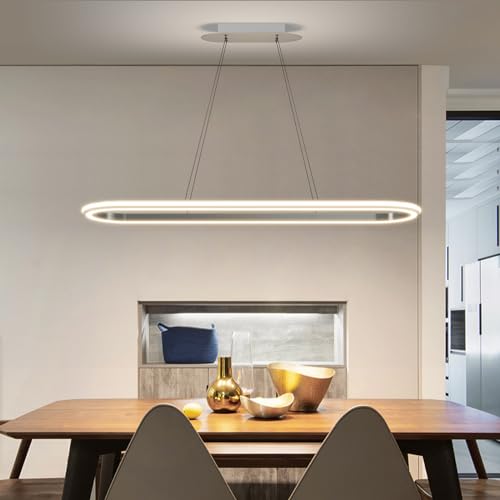 Moderne Ovale Esstisch-Pendelleuchte, 110CM Kreisförmige Dimmbare Pendelleuchte Mit Fernbedienung, Helligkeit Von 10% Bis 100% Einstellbar, Blendfrei, Mit Speicherfunktion/Höhenverstellbar von Mikeru