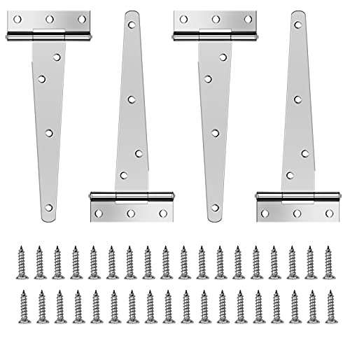 Mikihat 4 Stück T-Scharnier, 6 Zoll Schwerlast Türscharnieren, Scharniere Klappbar Gartentor Scharnier, 150mm Verzinkt T-Scharnier mit Schrauben für Schuppentore Scheunentore Fenster, Silber von Mikihat