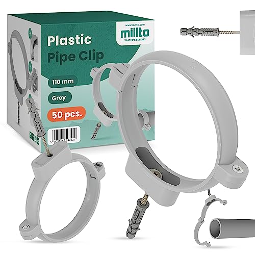 50x Millto™ Rohrschelle Kunststoff Halterung Rohr 110mm Stockschraube Dübel Rohrhalter Wasserrohrhalter Abwasserrohrschelle Kanalisationsrohrschelle Abwasserrohrhalterung von Millto