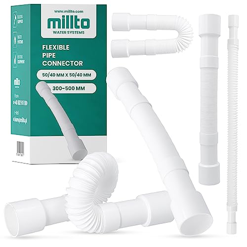 Millto™ Flexibel Abflussrohr 50/40 mm Weiß Polypropylene Anschluss Universelle Verbindung Schlauch Passend für Alle Konfigurationen Verstellbarer von Millto