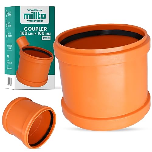 Millto™ Muffe Abwasserrohr 160 x 160 mm Orange PP Abwasserkanalisation Verbindung Anschluss Kanalrohrsystem Chemische Beständigkeit Mit 2 Gummidichtringen von Millto