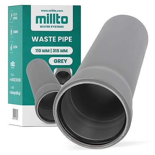 Millto™ Rohr Abwasserrohr Kanalisationsrohr 110 mm x 315 mm Grau Kanalrohr Abflussrohr mit Gummidichtung Kanalrohrsystem Heißwasser Chemische Beständigkeit Abwasser von Millto