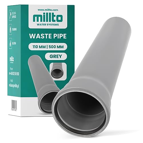 Millto™ Rohr Abwasserrohr Kanalisationsrohr 110 mm x 500 mm Grau Kanalrohr Abflussrohr mit Gummidichtung Kanalrohrsystem Heißwasser Chemische Beständigkeit Abwasser von Millto