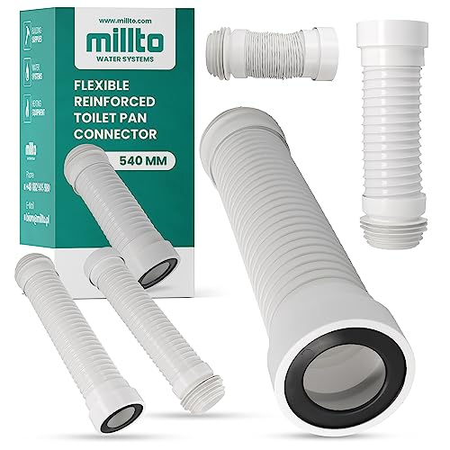 Millto™ WC Anschlussstutzen PVC Flexibel 110 x 540 mm Abfluss Weiß Pfannenanschluss Rohr Verstärkt Toilettenabfall Passend für Alle Konfigurationen von Millto