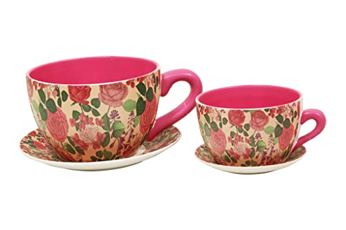 Mimbre Natural Zwei Tassen, rosa Blumen, S/2 (33 x 25,5 x 16) von MIMBRE NATURAL