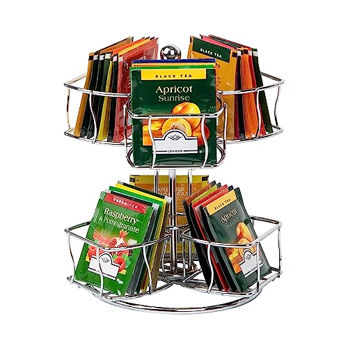 Mind Reader Alloy Collection, 2-stöckiges Teebeutel-Karussell, 60 Beutel-Kapazität, drehbar, Metall, 17,8 cm L x 17,8 cm B x 21 cm H, Silber von Mind Reader