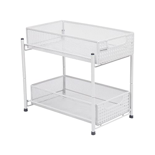 Mind Reader HCABASK2T-WHT Schrank, Netz-Aufbewahrungskörbe, Organizer, Zuhause, Büro, Küche, Bad, Stahl, weiß, 2 Etagen, strapazierfähig von Mind Reader