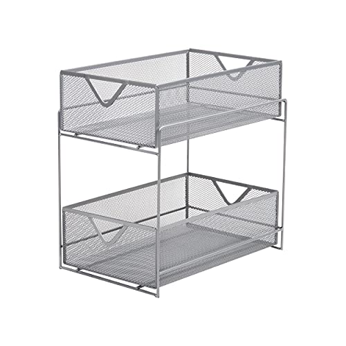 Mind Reader Network Collection, 2-Tier Sliding Basket Storage, Kitchen, Desk, Makeup, Cabinet Organizer, Metal Mesh, 8.25" L x 12.5" W x 12.5" H, SIlver von Mind Reader