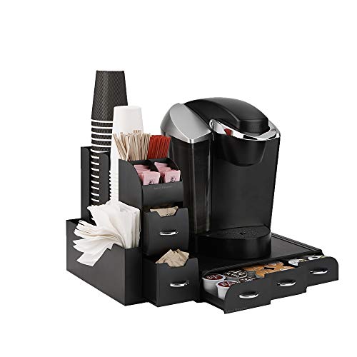 Mind Reader Anchor Collection, 3-Drawer Single Serve Pod Organizer, 36 Pod Capacity, 13.5" L x 12.25" W x 2.5" H and 10-Compartment Cup and Condiment Set, 5.35" L x 11.25" W x 11.15" H, Black von Mind Reader