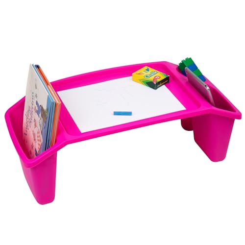 Mind Reader Sprout Collection, Portable Desk, Breakfast Tray, Laptop Desk, Side Storage Pockets with 3 Compartments for Toys, Tablets, Books, Games and Snacks, 22.25" L x 10.75" W x 8.5" H, Pink von Mind Reader