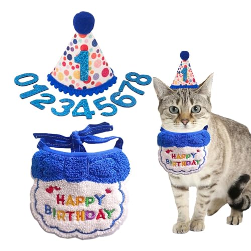 Alles Gute zum Geburtstag Katzenkostüm, Katzen-Geburtstagskostüm,Katzen-Geburtstagshalsband - Mini-Hündchen-Katzen-Geburtstagshut, festliche Katzen-Partydekorationen, Katzen-Happy-Birthday-Partyzubehö von Mingchengheng