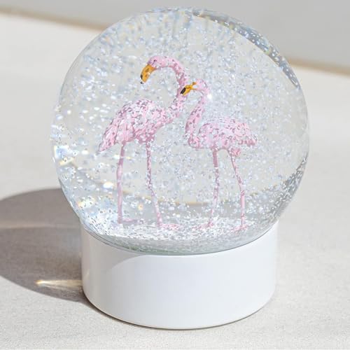 Mingfuxin Flamingo-Schneekugel mit Kristallkugel mit weißem Sockel, weiße Flocken, Glas-Schneekugel, Flamingo-Schneekugel für Mädchen, Kinder, Frauen, Erwachsene, Geschenke, 100 mm von Mingfuxin