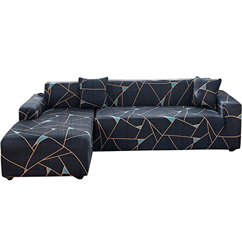 Mingfuxin Sofa-Schonbezüge, Elastische Stretch-Sofabezüge Überwürfe, Abschnitts-Sofabezüge Ecksofa Schonbezug Möbelschutz with 2 Stücke Kissenbezug für 3 Sitzer + 3 Sitzer L-förmige Sofa von Mingfuxin