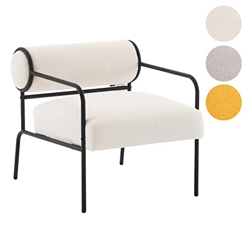 Mingone Sessel Weiß Cocktailsessel Modern Loungesessel Ohrensessel Lammwolle mit Schwarz Metallbeinen für Wohnzimmer Schlafzimmer bis 120kg von Mingone