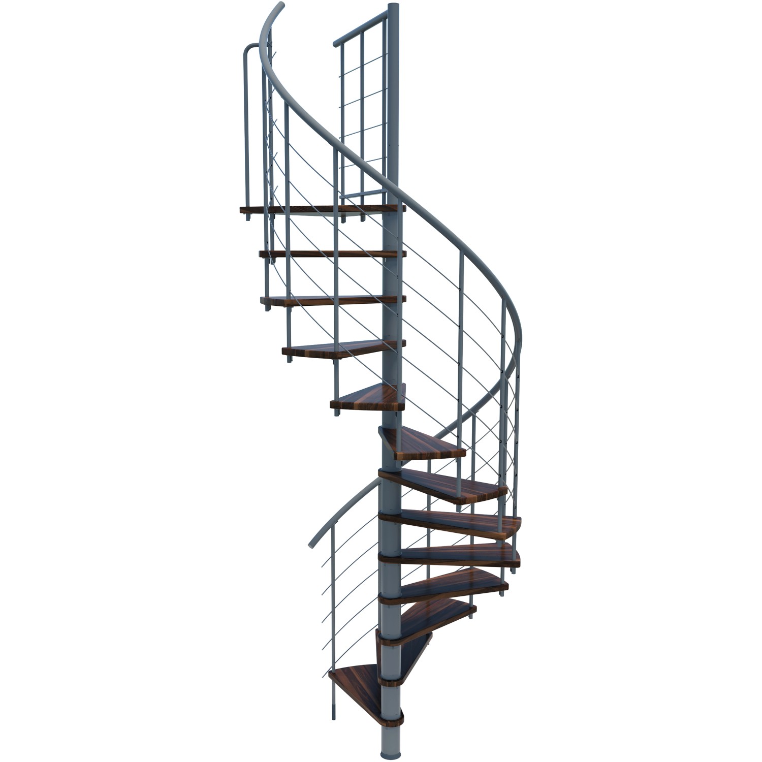 Minka Spindeltreppe Venezia Smart Walnuss Grau Ø140 cm Geschoßhöhe bis 305,5 cm von Minka