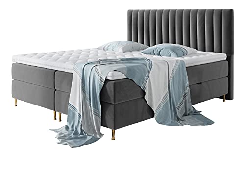 Boxspringbett Nerpa, Doppelbett mit Topper und Matratze, Polsterbett mit 2 Bettkästen + Gasdruckfedern, Bett mit Kopfteil, Bettgestell für Schlafzimmer (Fresh 32, 160 x 200 cm) von Mirjan24