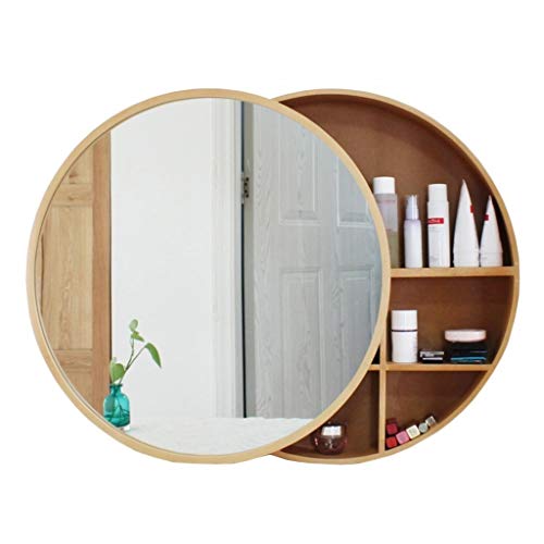 Mirror Cabinets Spiegelschrank Runden Badezimmerspiegel Wandspiegel Hängeschrank mit Ablage Schminkschrank aus Holz, fürs Bad, Schlafzimmer, Wohnzimmerdekoration (Color : Wood Color, Size : 50cm) von Mirror Cabinets