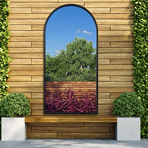 MirrorOutlet The Arcus – Schwarzer Rahmen, moderner Garten-Wandspiegel, gewölbt, 140 cm x 70 cm, silberfarbenes Spiegelglas mit schwarzer Rückseite für jedes Wetter. von MirrorOutlet