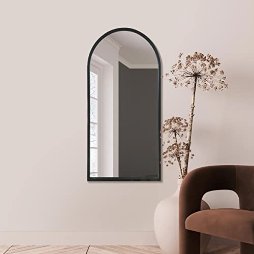 MirrorOutlet The Arcus Wandspiegel, gewölbt, Metallrahmen, 120 x 60 cm, Schwarz 2 cm breiter Rahmen, 3 cm tief. von MirrorOutlet
