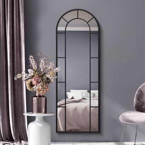 MirrorOutlet The Arcus Wandspiegel, gerahmt, 170 x 60 cm, silberfarbenes Spiegelglas mit schwarzer Allwetter-Rückseite, gewölbt, Schwarz von MirrorOutlet