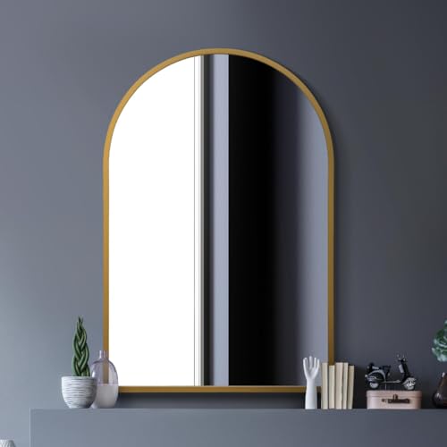 MirrorOutlet The Arcus Wandspiegel mit Metallrahmen, gewölbt, goldfarben, 120 x 80 cm, für Innen- und Außenbereich geeignet von MirrorOutlet