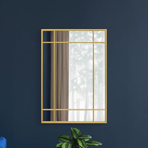 MirrorOutlet The Fenestra – Gold Moderner Wandspiegel, 100 x 70 cm, silberfarbenes Spiegelglas mit schwarzem Metallrahmen von MirrorOutlet
