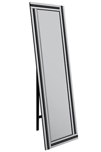 MirrorOutlet YC123 YC123, freistehend, dreifach abgeschrägt, groß, mit Spiegel, 150 x 40 cm, Schwarz von MirrorOutlet