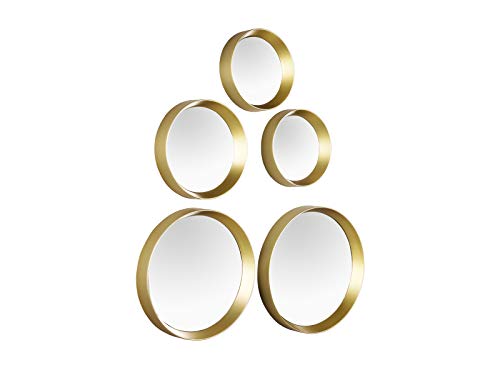 Deko Wandspiegel VIVIEN 5er SET mit rundem Rahmen in Gold und 5 Magnetmontageplatten von Mirrors and More