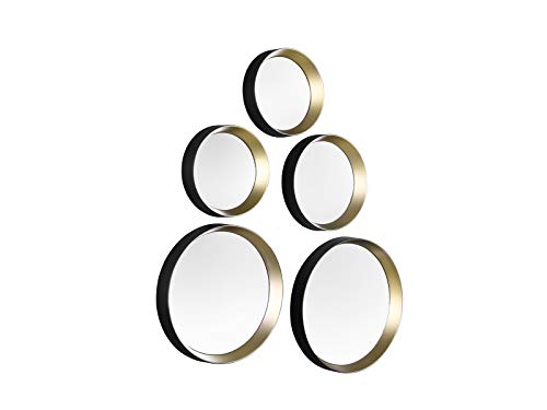 Deko Wandspiegel VIVIEN 5 teilig mit rundem Rahmen in Schwarz & Gold und 5 Magnetmontageplatten von Mirrors and More