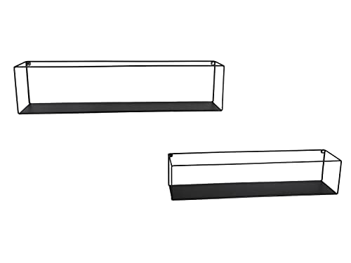 Industriedesign Wandregal 2er SET TINKA aus Metall in Schwarz 60cm & 65cm breit von Mirrors and More
