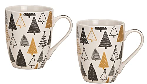 Miss Lovely 2er Set Kaffee-Tassen Mugs Weihnachts-Tassen TANNENBÄUME weiß schwarz Gold - Weihnachten Weihnachts-Geschirr Advent von Miss Lovely