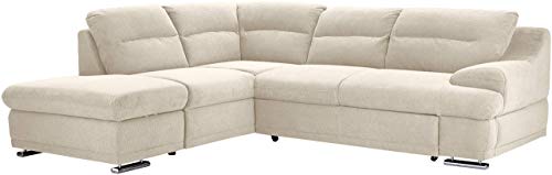 Mivano Ecksofa Coast / Große Schlafcouch in L-Form mit Ottomane links, Inkl. Bettfunktion und Stauraum, 264 x 88 x 217, Mikrofaser: beige von Mivano