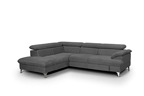 Mivano Ecksofa David / Moderne Couch in L-Form mit verstellbaren Kopfstützen und Ottomane / 256 x 71 x 208 / Mikrofaser-Bezug, Dunkelgrau von Mivano